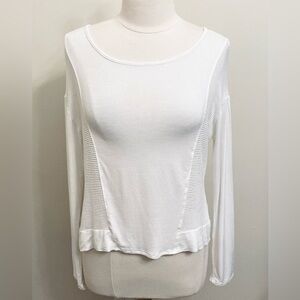 White House Black Market White Perforated Contrast Long Sleeve Casual Top Size S